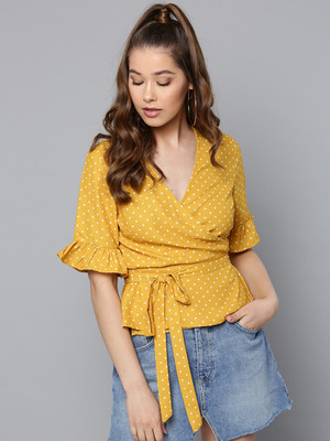 64% OFF on HARPA Casual Bell Sleeve Printed Women Yellow Top on