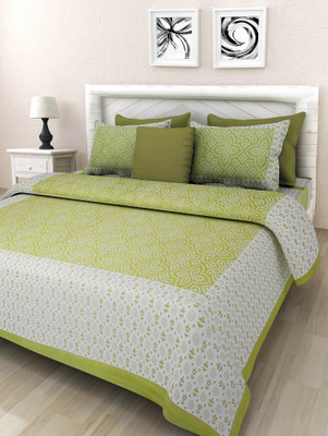 E ELMA 144 TC Cotton Double Jaipuri Prints Flat Bedsheet(Pack of 1, Multicolor)