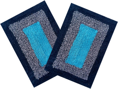 G HANDLOOM Cotton Door Mat(Blue, Small, Pack of 2)