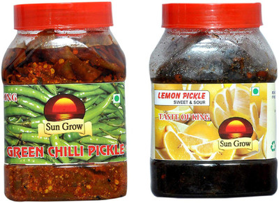 Sun Grow Combo Organic Kashmiri Green Chilli, Lemon Pickle(2 x 1 kg)