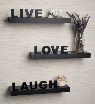 RESHUZ LIVE LOVE LAUGH WOOD RACK SHELF BLACK Wooden Wall Shelf(Number of Shelves - 3, Black)