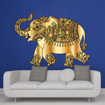 Decals Point 49 cm Golden Elephant Self Adhesive Sticker(Pack of 1)