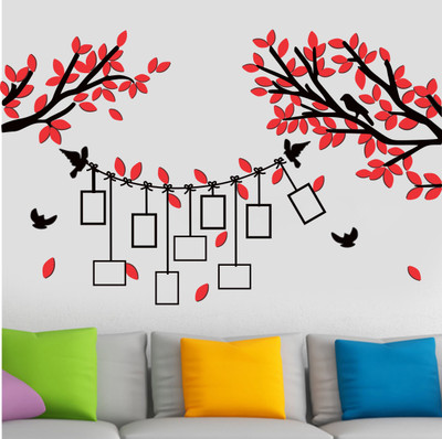 Decals Point 49 cm Red tree And framing Self Adhesive Sticker(Pack of 1)