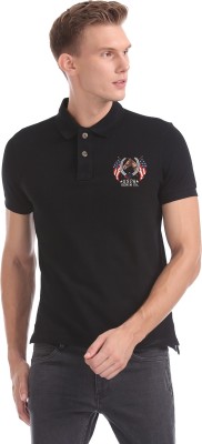 U.S. POLO ASSN. Solid Men Polo Neck Black T-Shirt