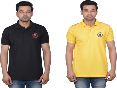 La Milano Solid Men Polo Neck Black, Yellow T-Shirt