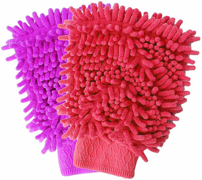 FOZIA Microfiber Vehicle Washing  Hand Glove(Pack Of 2)