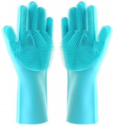 Sakar Sales Magic Sak Sak 1 Pair Silicone Cleaning Brush Scrubber Gloves Reusable Heat Resistant for Fruit Wash, Wash Dishes, Wash Car, Wash Pet, Wash Toilet, Wash Clothes, Wash Tiles Etc. (Multi Colors) Wet and Dry Glove(Free Size)