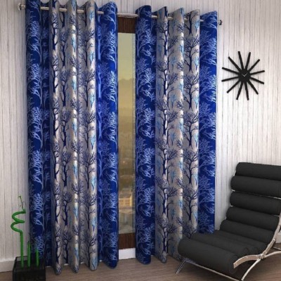 HHH FAB 274.32 cm (9 ft) Polyester Semi Transparent Long Door Curtain (Pack Of 2)(Printed, Blue)