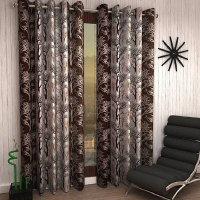 HHH FAB 213 cm (7 ft) Polyester Semi Transparent Door Curtain (Pack Of 2)(Printed, Brown)