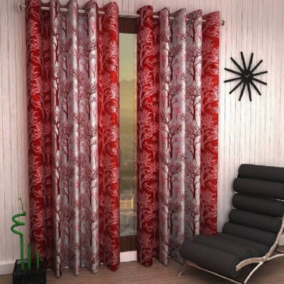 HHH FAB 213 cm (7 ft) Polyester Door Curtain (Pack Of 2)(Printed, Maroon)