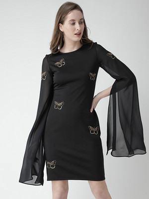 KASSUALLY Women Bodycon Black Above Knee/Mid Thigh Length Dress