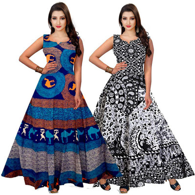 Disha Gallery LIVE Flared/A-line Gown(Blue, Grey)