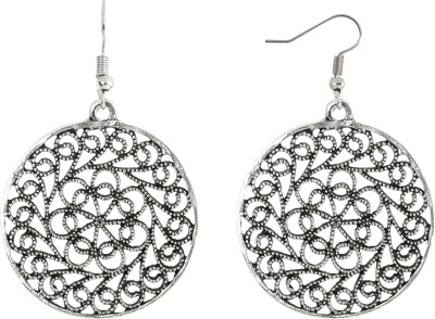 SILVER SHINE Hollow Round Oxidized Alloy Drops & Danglers