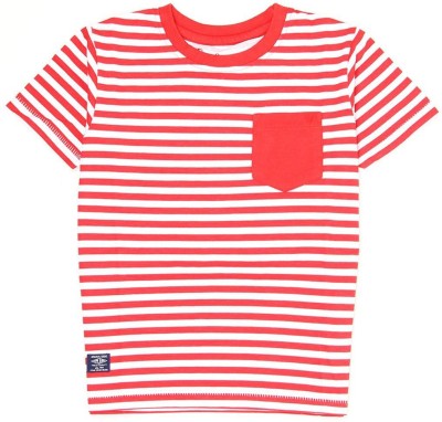 Pepe Jeans Boys Striped Cotton Blend Regular T Shirt(Red, Pack of 1)