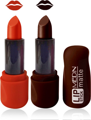 MEDIN Paris super lipstick cosmetics makup combo set of 2 color(hot chocolate orange, 10 g)