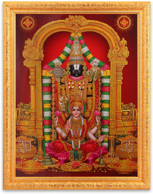 BM Traders Bm Traders Tirupati Balaji With Maa Lakshmi Golden Zari Art Work Photo In Golden Frame Big (14 X 18 Inches) Religious Frame