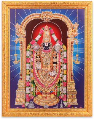 BM Traders Bm Traders Tirupati Balaji Silver Zari Art Work Photo In Golden Frame Big (14 X 18 Inches) Religious Frame