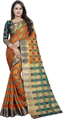 Perfect Wear Embellished Patola Cotton Silk Saree(Orange)