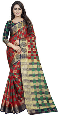 Perfect Wear Embellished Patola Cotton Silk Saree(Red)