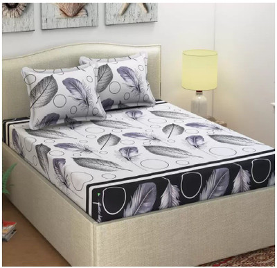 Home Readiness 185 TC Polycotton Double 3D Printed Flat Bedsheet(Pack of 1, White)