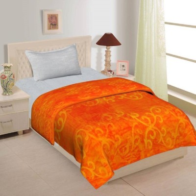 Oshano Self Design Single Mink Blanket for  Heavy Winter(Polyester, Orange)