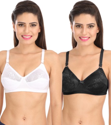 SONA Sona Salsa L007 Women'S T-Shirt Full Coverage Lace Non-Padded Non-Wire Bra For Women Pack of 2 Women T-Shirt Non Padded Bra(White, Black)