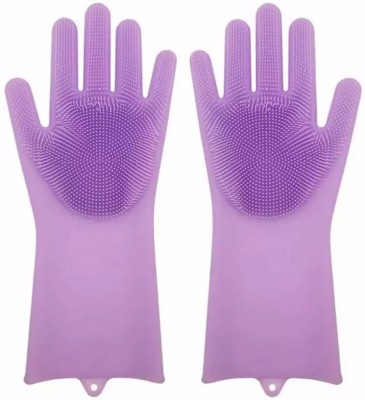 SAISWAR Multifunctional Magical Silicone Scrubbing and Cleaning Hand Gloves s01 Wet and Dry Glove Set(Free Size Pack of 2)