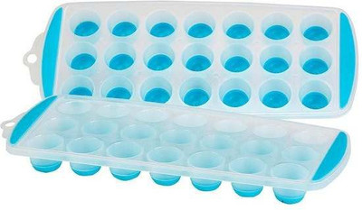 HighClaire Pack of Easy Push Premium POP-UP ice Cube Tray with Flexible Silicon Bottom and Lid, 21 Cube Trays (Multicolor) -Pack of 2 Multicolor Plastic Ice Cube Tray (Pack of 2) Blue, Pink, Multicolor Silicone Ice Cube Tray(Pack of2)