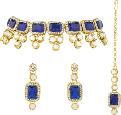 PEORA Brass Gold-plated Blue Jewellery Set(Pack of 1)