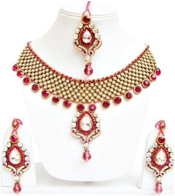 JEWELS GURU Alloy Gold-plated Gold, Pink Jewellery Set(Pack of 1)