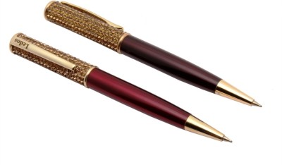 Ledos Set Of 2 - Ledos Gemstone Designer Maroon & Golden Metallic Ball Pen Combination,With Crystals, Royal Collection Pen Gift Set(Pack of 2, Blue)