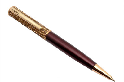 Ledos Gemstone Designer Maroon & Golden Combination, With Swaroski Crystals, Royal Collection Metallic Ball Pen(Ink Color - Blue)