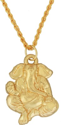 MissMister Gold Plated Brass, Vakratunda Lambodar Ganpati Ganesh Sitting Image, Hindu God Pendant Gold-plated Brass Pendant