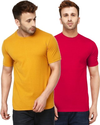 Kroptee Solid Men Round Neck Red, Yellow T-Shirt