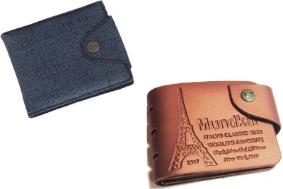 Mundkar Men Casual Blue, Tan Artificial Leather Wallet(5 Card Slots, Pack of 2)