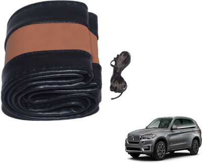 Auto Hub Hand Stiched Steering Cover For BMW X5(Black, Brown, Leatherite)