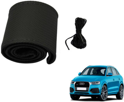 Auto Hub Hand Stiched Steering Cover For Audi Q3(Black, Leatherite)