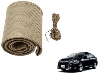 Auto Hub Hand Stiched Steering Cover For Toyota Camry(Beige, Leatherite)