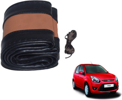 Auto Hub Hand Stiched Steering Cover For Ford Figo(Black, Brown, Leatherite)
