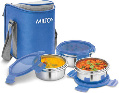 MILTON Cube-3 Stainless Steel Tiffin Lunch Box, 300 ml each Container 3 Containers Lunch Box(300 ml)
