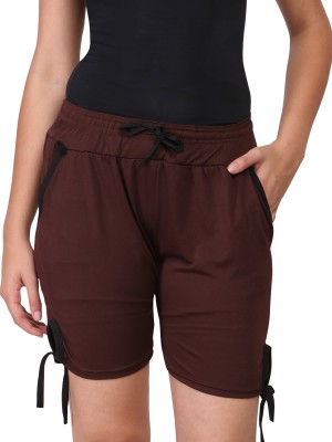 Jubination Solid Women Brown Regular Shorts