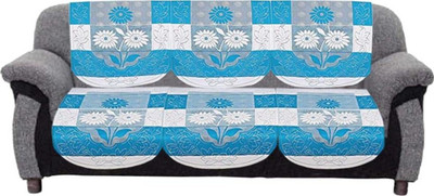 Dakshya Industries Cotton 3 Seater Sofa Floral Cover(Pack of 2 Blue, White)