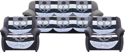 Dakshya Industries Cotton Floral Sofa Cover(Black, White Pack of 6)