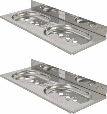 FORTUNE Stainless Steel Double Round Soap Dish/Soap Case/Soap Stand (Pack of 2)(Silver)