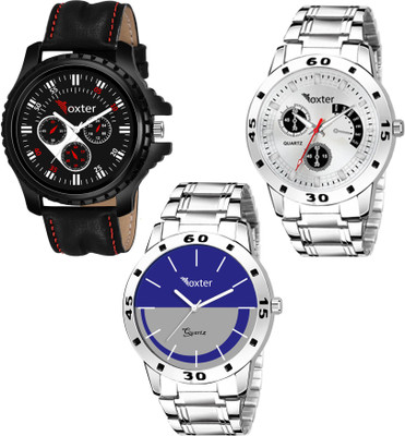 Foxter Combo Of Three Metallic And Leather Super Quality Watch Analog Watch - For Men