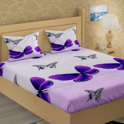 G A Decor 220 TC Cotton Double 3D Printed Flat Bedsheet(Pack of 1, Multicolor)