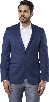 Raymond Self Design Single Breasted Formal Men Blazer(Blue)