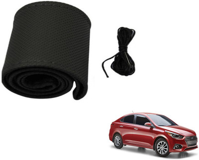 Auto Hub Hand Stiched Steering Cover For Hyundai Verna(Black, Leatherite)