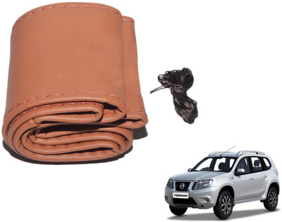 Auto Hub Hand Stiched Steering Cover For Nissan Terrano(Brown, Leatherite)