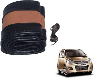 Auto Hub Hand Stiched Steering Cover For Maruti WagonR(Black, Brown, Leatherite)